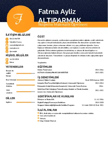 Matematik Öğretmeni Cv Örnekleri cv indir